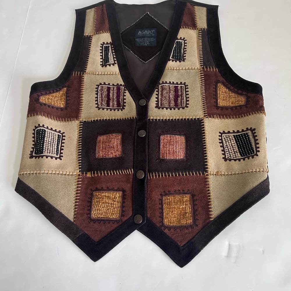 Vintage Rustic Patchwork Vest in Brown and Tan